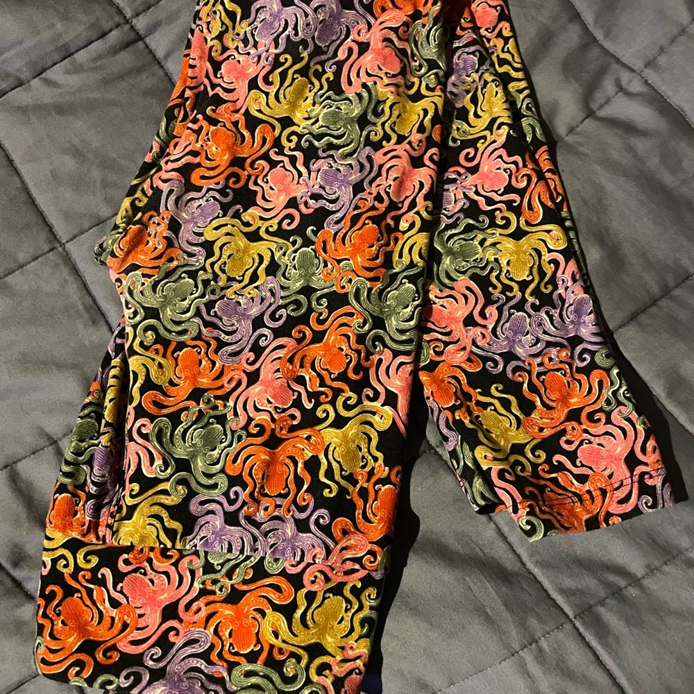 LuLaRoe Black Leggings with Orange, Purple and Yellow Octopus Motif